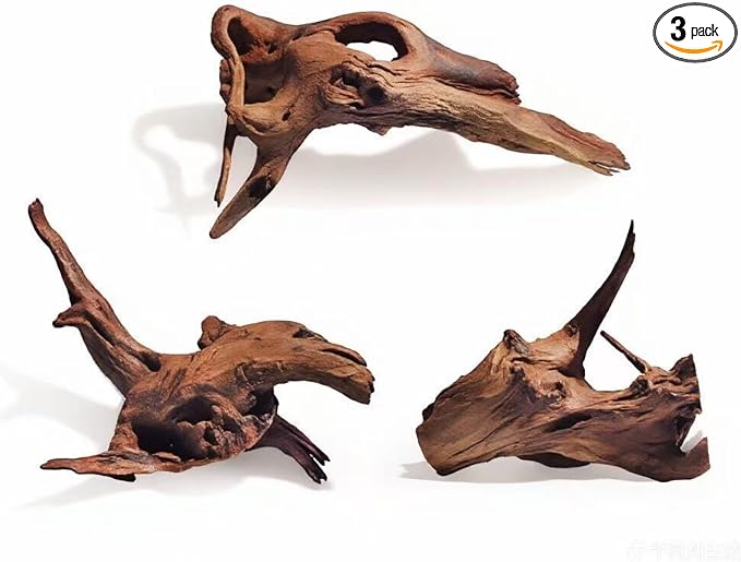 Natural Aquarium Decoration Driftwood Tree Trunk with Rockery View, Unique Dead Wood Root Hideouts for Fish & Reptiles, Landscape Enhancer (Random Shape, 10-15cm Length, 3-Pack)