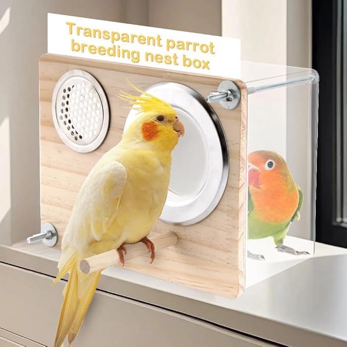 VTurboWay Bird Nesting Box for Window Parakeet Transparent Breeding Box Cage Nest for Small Bird Parrot Parakeet Cockatiel Budgie Conure Lovebird Finch