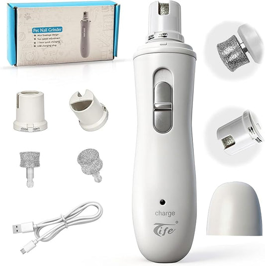 Tife Pet Nail Grinder,2 Speed Electric Rechargeable Dog Nail Trimmer,Quiet and Low-Vibration Pet Nail Grinders,Painless Dog&Cat Grooming Supplies for Large Medium Small Pets (White-528)