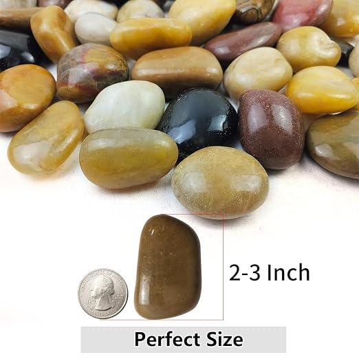 40lbs Large River Rocks Decorative Pebbles,2-3 Inch Mixed Color Pebbles for Indoor Plants,High Polished Stones for Garden Landscaping Outdoor Vase Filler Fish Tank Aquariums and Indoor DIY | for Indoor Plants,High Polished Stones for Garden Landscaping...