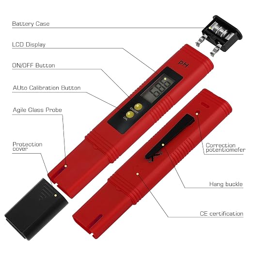 PH Meter for Water Hydroponics Digital PH Tester Pen 0.01 High Accuracy Pocket Size with 0-14 PH Measurement Range for Household Drinking, Pool and Aquarium (1, Red, Normal)