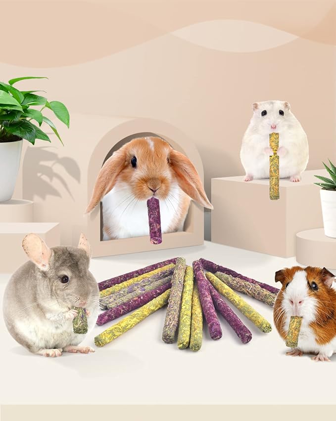 Bissap 108PCS Rabbit Chew Sticks, Mixed Natural Flower Rose Chrysanthemum and Forget-me-not Chew Toys Treats for Rabbit Bunny Chinchilla Guinea Pig Hamster and Other Small Animals Molar Snacks