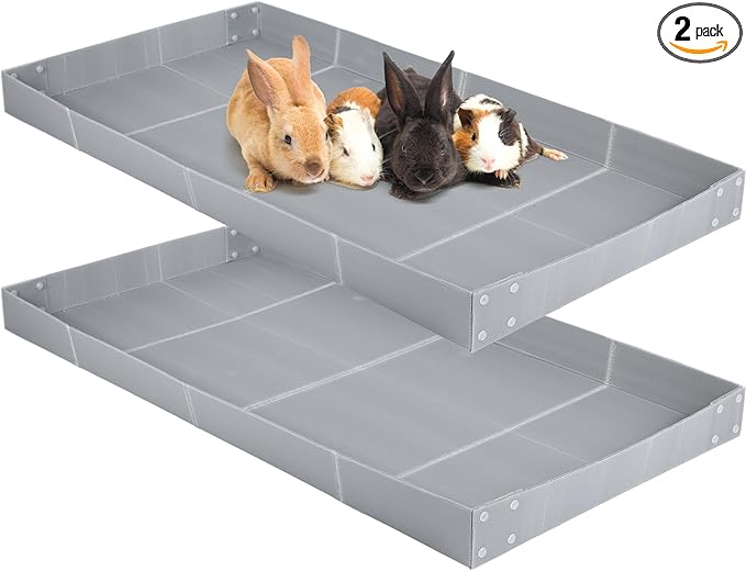 Wenqik 2 Pcs Guinea Pig Cage Liner Corrugated Plastic Cage Liner Base 2 x 4 Panel Size for Small Animals Hedgehogs Rabbits Tray, 55 x 27 Inch (Grey)