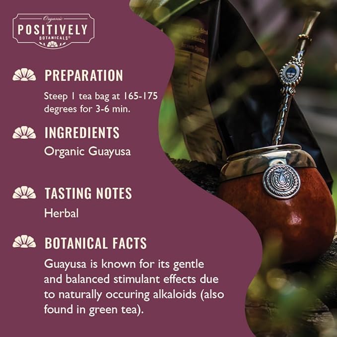 Organic Positively Botanicals Company, Guayusa Herbal Tea Bags, 20 Count