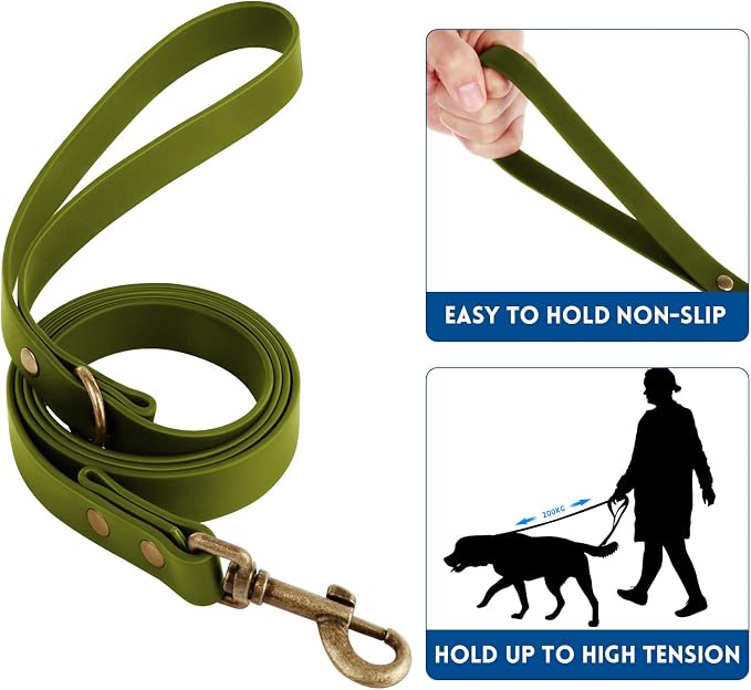 Wisedog Waterproof Dog Collar and Leash Set, M, Green | Adjustable Puppy Collar, Cute Tag, 5FT Leash, Includes Poop Bag, For Small Medium Large Dogs