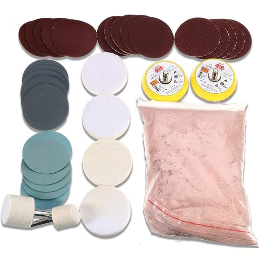 Glass Polishing Kit, 34pcs/Set Window Windscreen Scratch Repair Kit | Glass Scratch Remover with Cerium Oxide Polishing Powder/Polishing Pad/Polishing Wheel