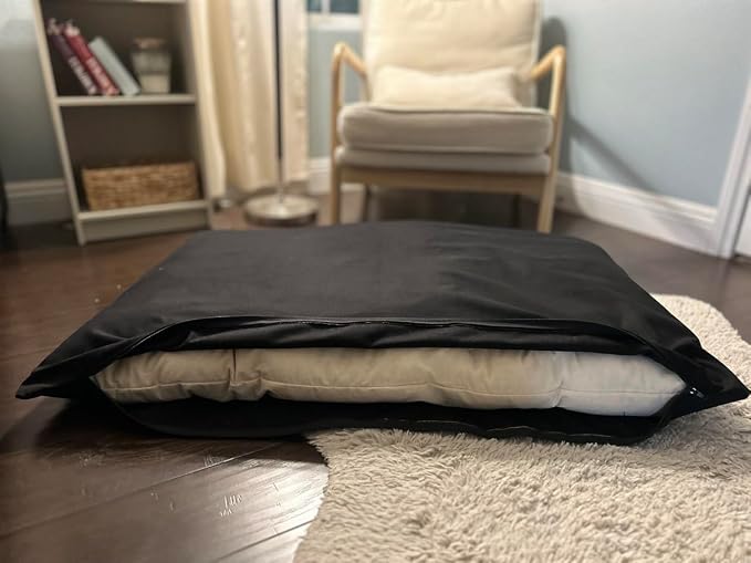 Natural Cotton Canvas Dog Bed – Raw Cotton Filled Pet Cushion Insert, Breathable Eco-Friendly Dog Mattress, Durable Washable Cover with Zipper (Black, Small 36"x22"x3")
