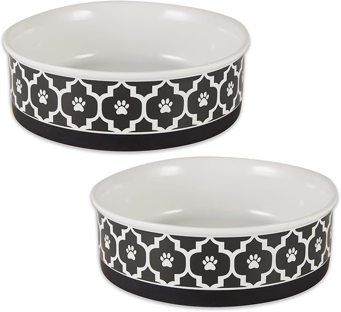 Bone Dry Lattice Collection Pet Bowl & Canister, Large Set, 7.5x2.4 inches, Black, 2 Piece
