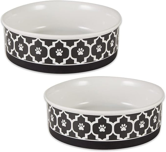 Bone Dry Lattice Collection Pet Bowl & Canister, Large Set, 7.5x2.4 inches, Black, 2 Piece