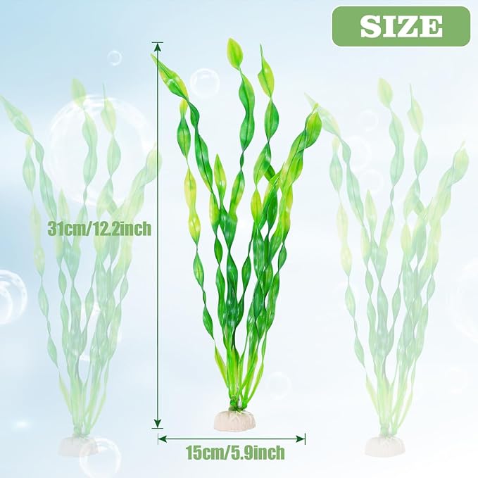 Ameliade 12 PCS Aquarium Artificial Soft Plastic Seaweed Plants Decor | 12 Inch Tall Seaweed Fish Tank Decorations, Aquarium Accessories for Large Fish Tanks, Betta Goldfish Big Bowl Ornament