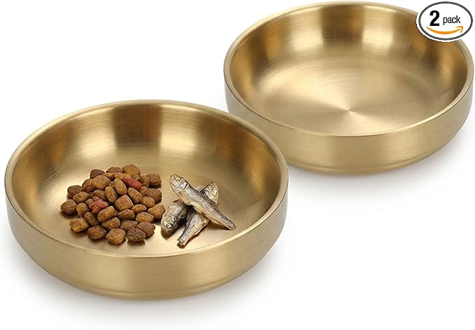 2 Pack Whisker Fatigue Cat Bowl, Shallow Stainless Steel Cat Food and Water Bowls, Wide Cat Dishes for Indoor Cats and Small Dogs, Dishwasher Safe