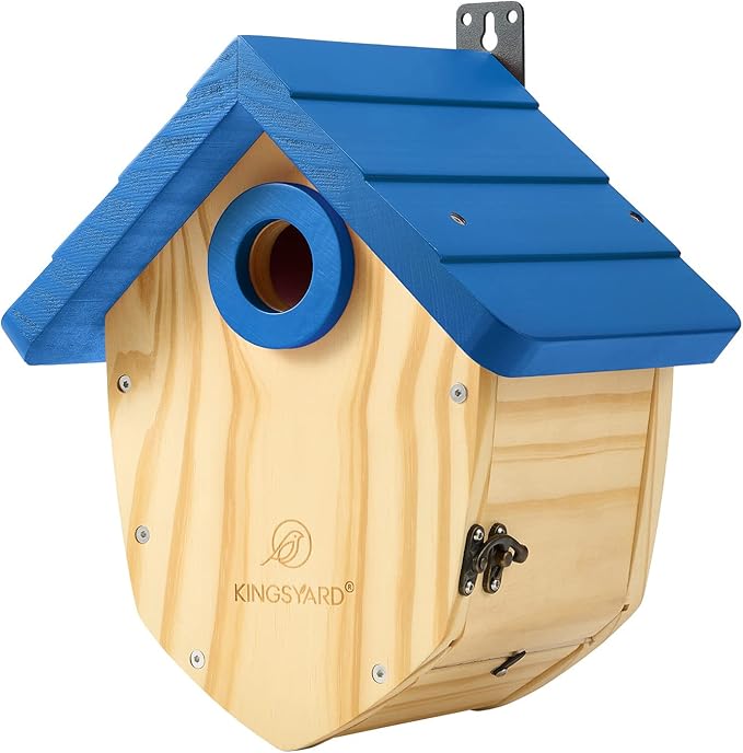 Kingsyard Wooden Bird House with Prdator Guard, Bird Nesting for Bluebird Wren Chickadee, Pine Cone Inspired Nest Box for Outdoor, Royal Blue
