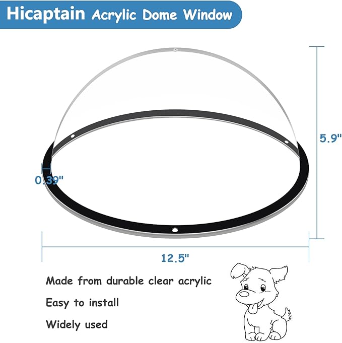 HiCaptain 2 Pack Dog Fence Window with Cleaning Cloth, Clear Acrylic Pet Dome Window, Pet Peek Window for Dog Fence to Relieves Stress, Reduced Barking, Easy Installation -12.5"(2 Pack)