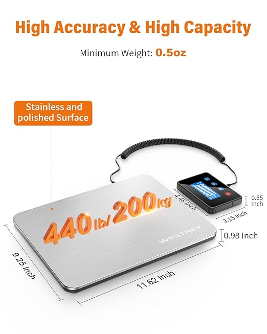 WESTHEY Shipping Scale 0.5oz-440lb High Accuracy Bascula Digital Weight Luggage Postal Scale for Packages Warehouse Home Small Business Pet Food Mail