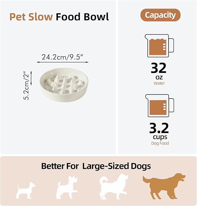 Havniva Slow Feeder Dog Bowls, 3.2 Cups Ceramic Dog Food Bowls 9.5 inch Slow Feeder for Large Dogs Puzzle Bowls for Fast Eater, Pet Slow Feeding Dish Anti-Choking