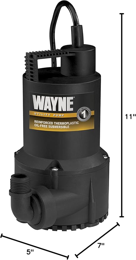 WAYNE RUP160-1/6 HP Reinforced Thermoplastic Submersible Multi-Use Pump - Up to 3,100 Gallons Per Hour - Heavy Duty Multi-Use Pump