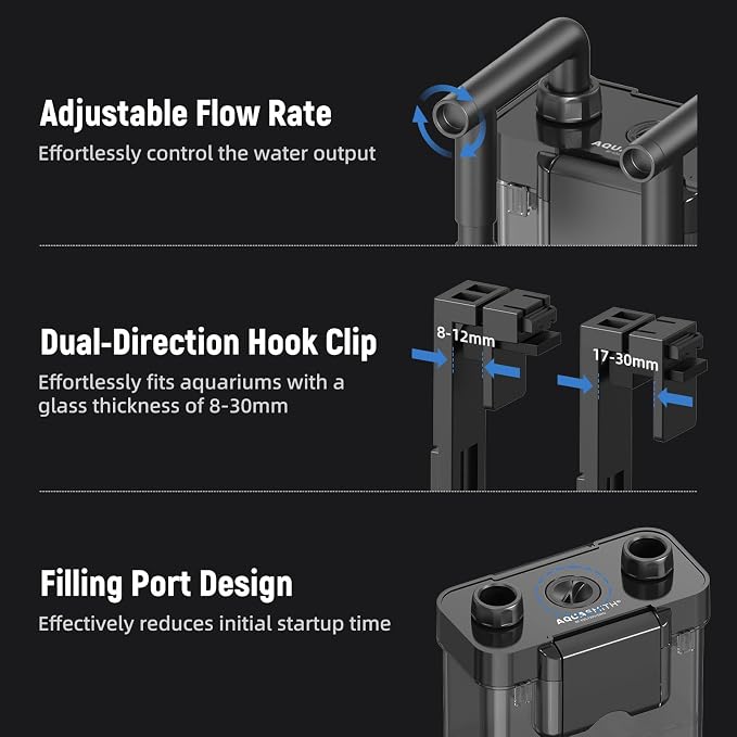 AQUASMITH Hang on Back Aquarium Filter,No-Hum Whisper-Quiet for 10-25 Gal | 118GPH Small Canister Filter,Multi-Layered Filtration,Bottom Anti-Dry Burn Motor,DIY Extra-Large Filter,Adjustable Flow Rate