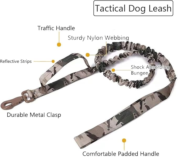Xqpetlihai Tactical Dog Collar and Leash Set Adjustable Military Nylon Dog Collar with Control Handle and Heavy Duty Metal Buckle for Large Dogs （Camo M