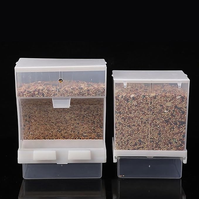 Old Tjikko No Mess Bird Feeder for Cage, Automatic Acrylic Seed Container with Large Hook, Install-Free Parrot Feeder for Budgerigar, Canary, Cockatiel, Parakeet, Finch