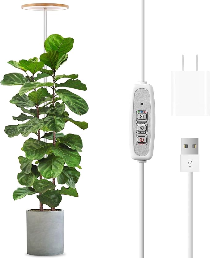 LORDEM Bamboo Grow Light for Indoor Plants, Full Spectrum LED | Height Adjustable, Auto Timer 4H/8H/12H, 4 Dimmable Levels, Ideal for Large Tall Plants