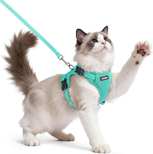 rabbitgoo Cat Harness and Leash, Escape Proof Vest with 3 Adjustable Buckles, Soft Comfortable Kitten Harness, Easy to Wear, Reflective for Safe Outdoor Walking, Medium, Green