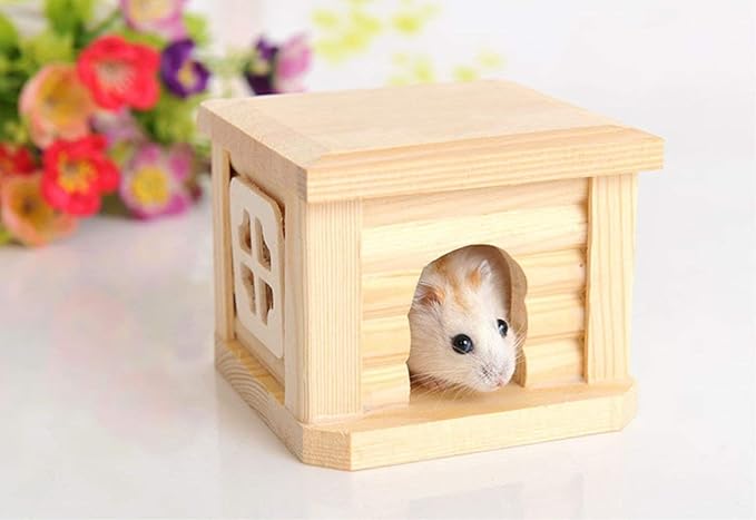 Litewoo Wooden Hamster House Chew Toy Luxury Exquisite House for Mouse Chinchilla Rat Gerbil and Dwarf Hamster