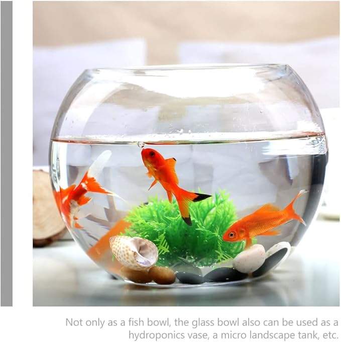 GANAZONO 7.08 Inch Small Glass Fish Bowl Round Fish Tank Desktop Aquarium Clear Glass Goldfish Bowl Hydroponic Planter for Home Office Garden Decor