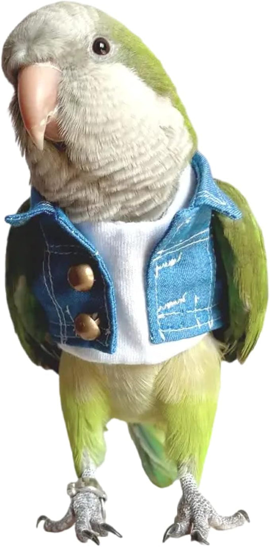 Bird Costume Bird Diaper Flight Suit Bird Jeans Fake Two Pieces Bird Clothes Cosplay Photo Prop for Parrots Lovebird Parakeet Cockatiel Small Animals Apparel (with Diaper,Caique)