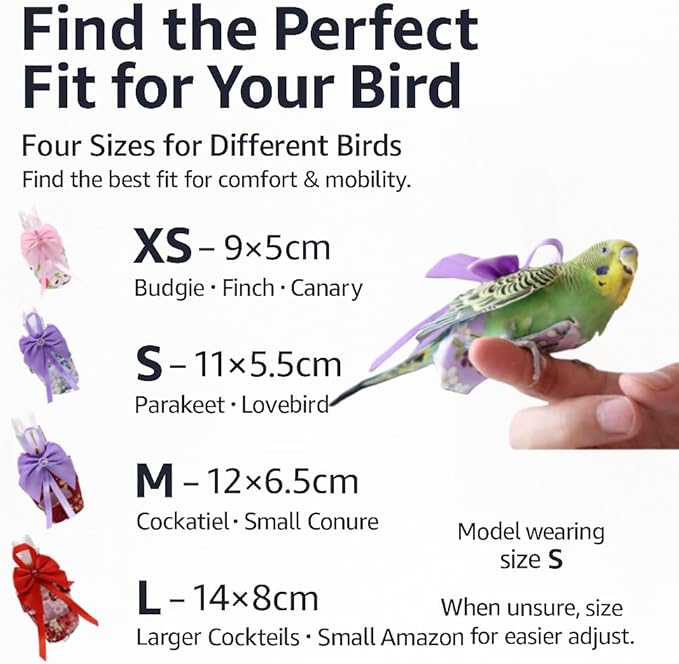 6pcs Bow Bird Diaper Set, Soft Reusable Flight Suit Clothing for Parrots Budgies Cockatiels — Cleaner Indoor Bonding & Training(M)