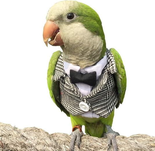 Bird Clothes Birds Flight Suit,Tuxedo Business Suit for Parrots African Greys Parakeet Cockatiel Sun Conure Christmas Party Birthday Cosplay Photo Prop Small Animals Apparel (4XL,Grid Suit)