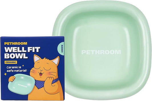 PETHROOM Well Fit Dog Bowl – Durable Ceramic Cat & Dog Food and Water Bowl, Stable & Non-Slip Silicone Base, Easy to Clean, 6.2 × 6.2 × 2.0 in, Green