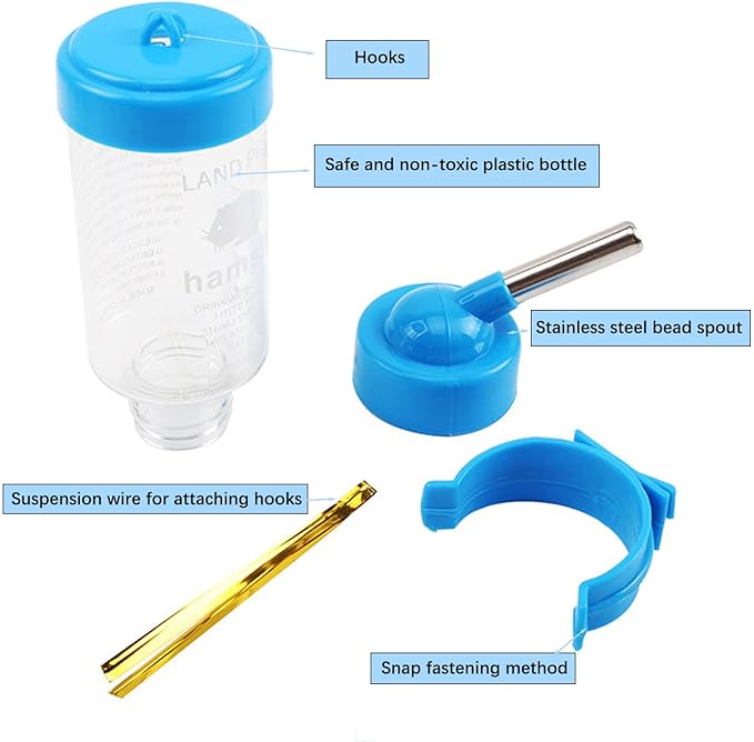 3 Pack Hamster Water Feeder Bottle, 125 ml No-Drip Small Animals Water Dispenser, Pet Hanging Water Bottle for Guinea Pigs, Bunny, Chinchillas, Rabbit