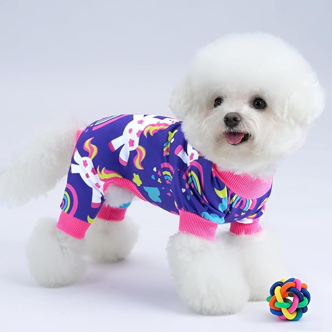 XPUDAC 4 Pieces Dog Pajamas Stretchy Dog Pjs Soft Cute Doggie Clothes for Small Medium Dogs Boy Girl Cats Pet Outfits, X-Small