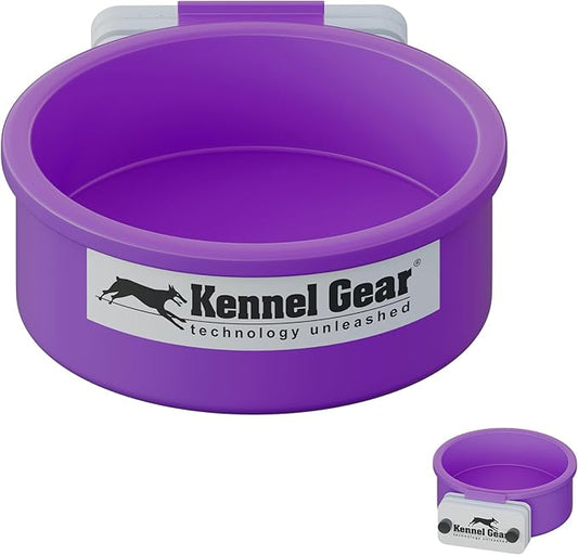 Dog Crate Water Bowl No Spill, 20oz Food-Grade Polypropylene Feeder, Secure Crate Mount with Covered Parts, Travel-Ready & Easy to Clean (Purple)