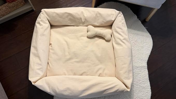 Rectangular Natural Cotton Canvas Dog Bed with Raw Cotton Insert – Eco Friendly Pet Bed with Removable Washable Cover, Breathable Cushion for Dogs & Cats (Natural, XXX Large 53" × 40" × 8")