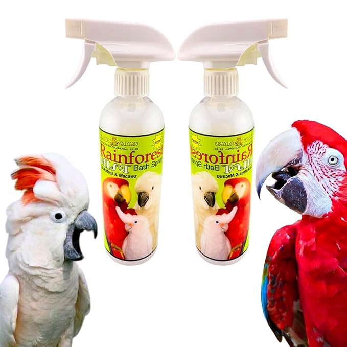 King's Cages Rainforest Mist 17oz White Spray Feather Conditioning Bath Mist with Vanilla Scent for Cockatoos and Macaws Parrots (Pack of 2)