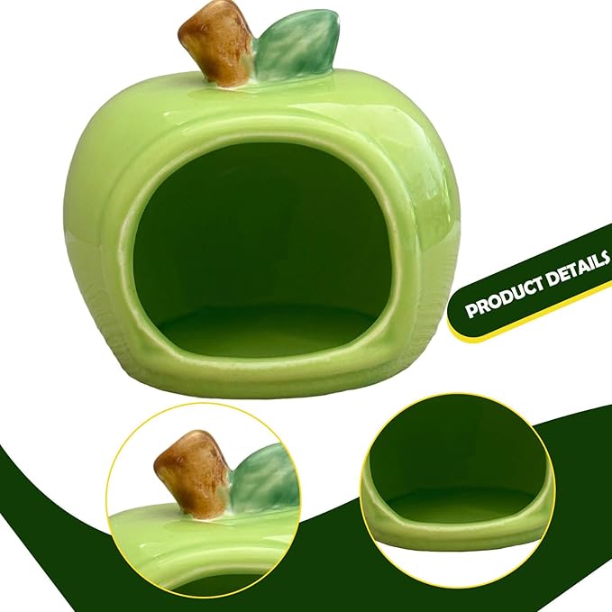Ceramic Hamster House Cartoon Pet House Decor Furniture Hamster Nest Habitat for Chinchilla All Season Dwarf Ferret, Green