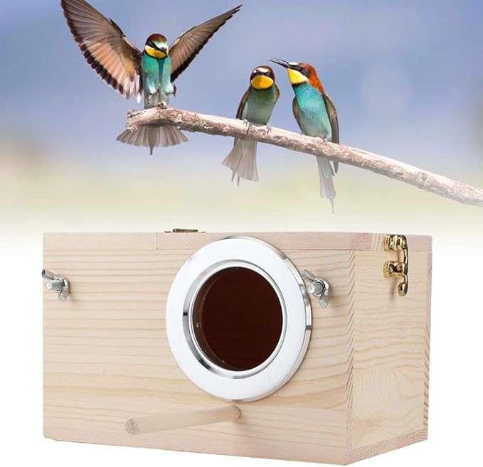 Parakeet Nesting Box, Bird Nest Breeding Box with Perch Wood Bird Cage Bird Nest Bird House for Cage Parrots Mating Box Wood Breeding Box for Cockatiel Parrots and Other Small Birds, 12x12x19.5cm