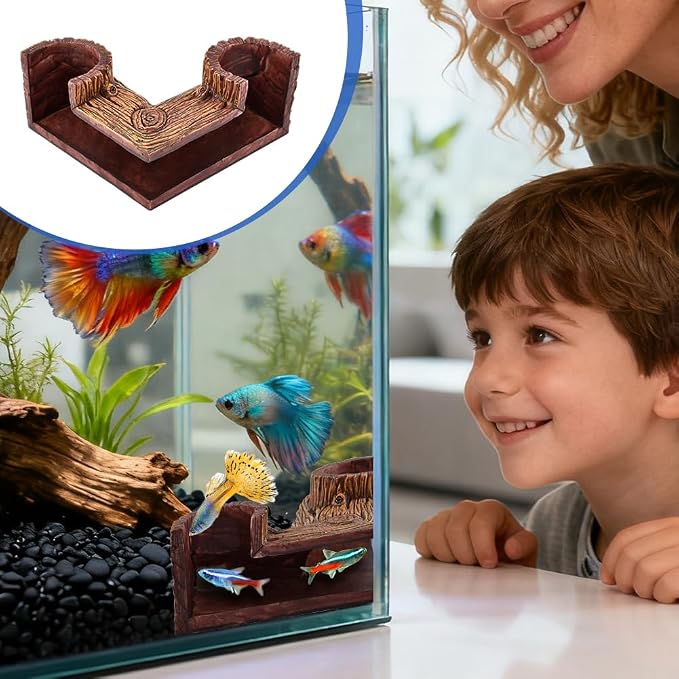 Aquarium Cave, 5.1” x 2” x 2.6” Wood-Like Fish Tank Cave for Corners, Fish Tank Accessories Tunnel Cave & Hideout for Aquarium Guppy, Corydoras Catfish, Bettas Hide(Color:Brown)