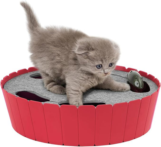Pawaboo Interactive Cat Toy with Running Mouse, Electronic Motion Cat Toy Automatic Teaser for Indoor Cats, Pop and Play Hide Seek Cats Toys Hunting Mouse for Pet Kitten Play Fun Exercise, Red