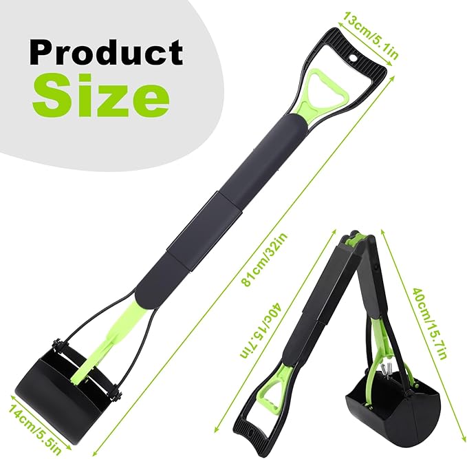 32‘’ Pooper Scooper, Foldable Pooper Scooper for Large Medium Dogs, Poop Pick Up Tool for Yard, Lawns, Grass(Green)