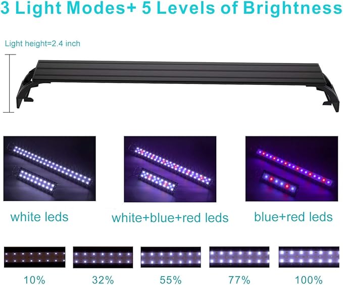 hygger 9W Full Spectrum Aquarium Light with Aluminum Alloy Shell Extendable Brackets, White Blue Red LEDs, External Controller, for Freshwater Fish Tank (12-18 inch)