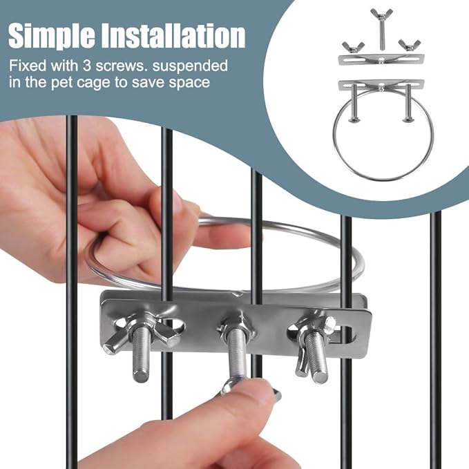Bird Feeding Dish Cups,Stainless Steel Birdcage Coop Water Feeder with Clamp Holder for Birds,Parrots,Cockatiel,Parakeet,Macaw,Finches, Lovebirds,Small Animals