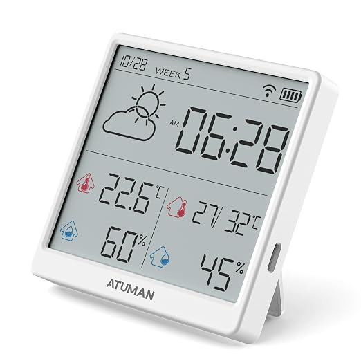 TH3 Smart Thermometer Hygrometer - WiFi Enabled Indoor/Outdoor Temperature Humidity Monitor, 4.3'' Large LCD, Auto-Time Calibration, Type-C, High Precision Sensor for Home, Office, Greenhouse