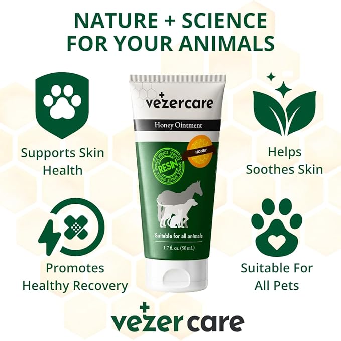 Honey Balm Ointment with Spruce Resin for Dogs, Cats & Horses, Natural Wound Care Gel, Hot Spot Treatment, Itchy Skin Relief, Dog and Cat Wound Care, 1.7oz, Made in Finland, Antifungal & Steroid Free