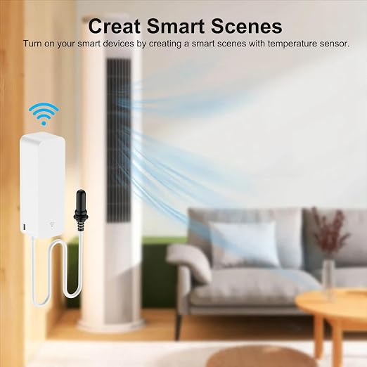 Smart Thermometer Hygrometer with Probe, WiFi Aquarium Temperature Humidity Gauge with App Remote Monitor, Indoor Refrigerator Thermometer Sensor, Data Storage&Export, Compatible with Alexa. 2PCS