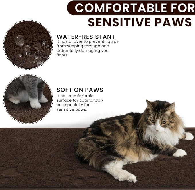 Andalus Small Cat Litter Mat, Pack of 2 - Waterproof, Non-Slip & Easy to Clean Cat Litter Box Mat for Extra Efficient Pet Litter-Trapping, Brown (15.75” X 11.75”)