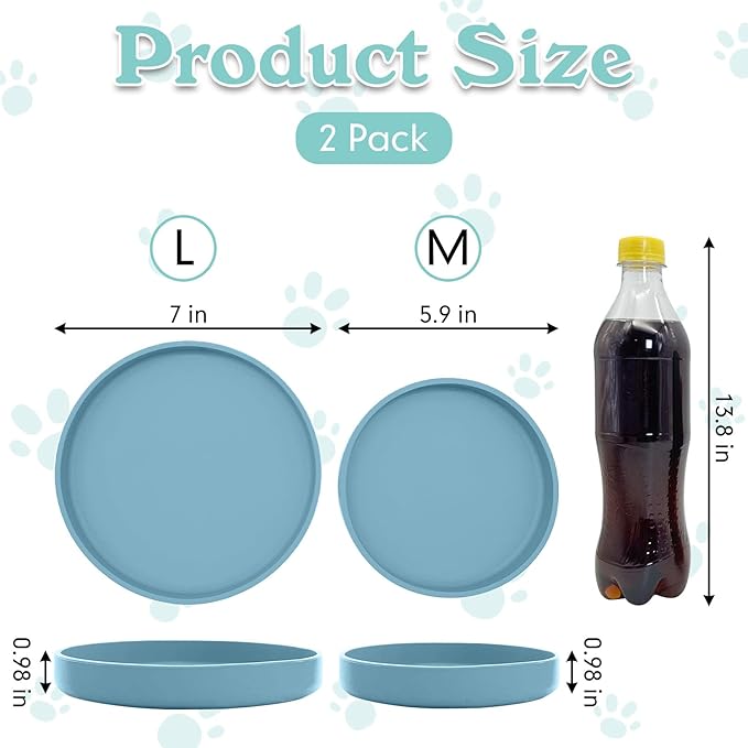 Silicone Cat Food Bowl Shallow Dishes 5.9in Wide Cats Bowls Kitty Plates Relief Whisker Fatigue Puppy Feeding Bowl for Dry Food and Wet Food Indoor (Round Blue)