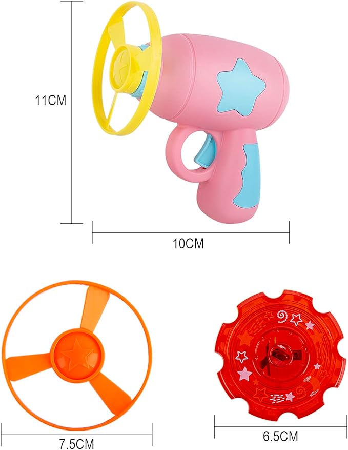 Berry President Flying Saucer Toy, Flying Disc Launch Playset with Rotating Flash Light, Indoor Outdoor Twist Shoot Toy for Kids Aged 3 Years Old & Up (Pink)