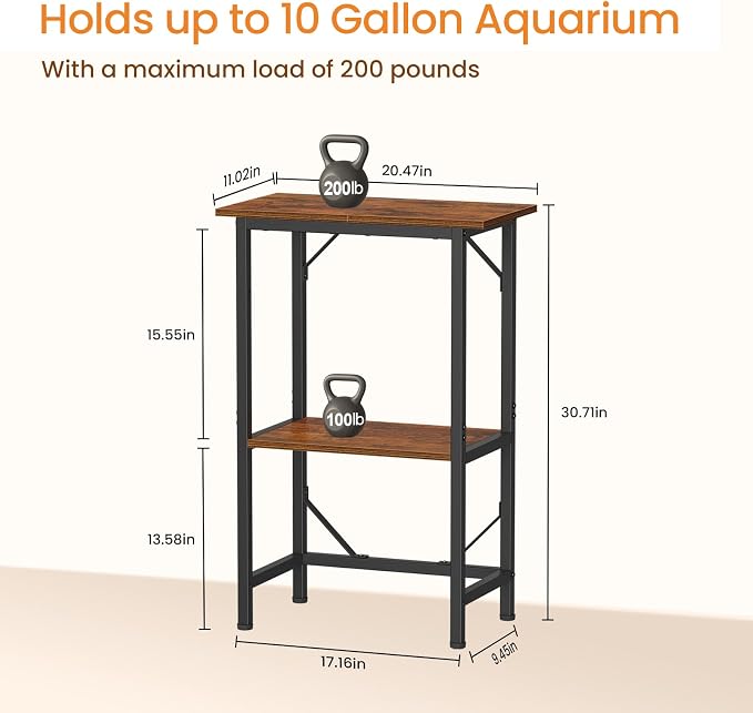 Snughome 10 Gallon Fish Tank Stand, Aquarium Stand 2-Tier Storage Shelves, Heavy Duty Terrarium Stand for Home Office Fish Tank Shelf, 20.47" L x 11.02" W x 30.7" H, Rustic Brown